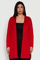 Womens Plus Size Rib Knit Long Sleeve Duster, Red, Size 3X