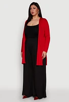 Womens Plus Size Rib Knit Long Sleeve Duster, Red, Size 3X