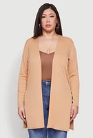 Womens Plus Size Rib Knit Long Sleeve Duster, Beige, Size 3X