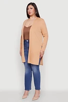 Womens Plus Size Rib Knit Long Sleeve Duster, Beige, Size 3X
