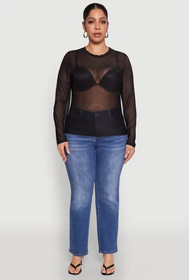 Womens Plus Mesh Long Sleeve Top,