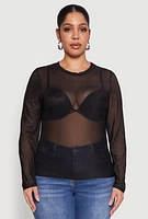 Womens Plus Mesh Long Sleeve Top,
