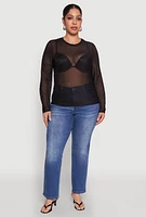Womens Plus Mesh Long Sleeve Top,