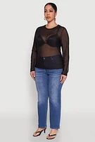 Womens Plus Mesh Long Sleeve Top,
