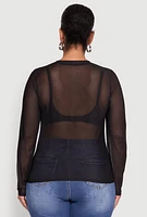 Womens Plus Mesh Long Sleeve Top,