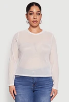 Womens Plus Size Mesh Long Sleeve Top, White, Size 3X