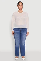 Womens Plus Size Mesh Long Sleeve Top, White, Size 3X