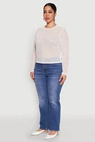 Womens Plus Size Mesh Long Sleeve Top, White, Size 3X