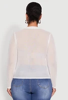 Womens Plus Size Mesh Long Sleeve Top, White, Size 3X
