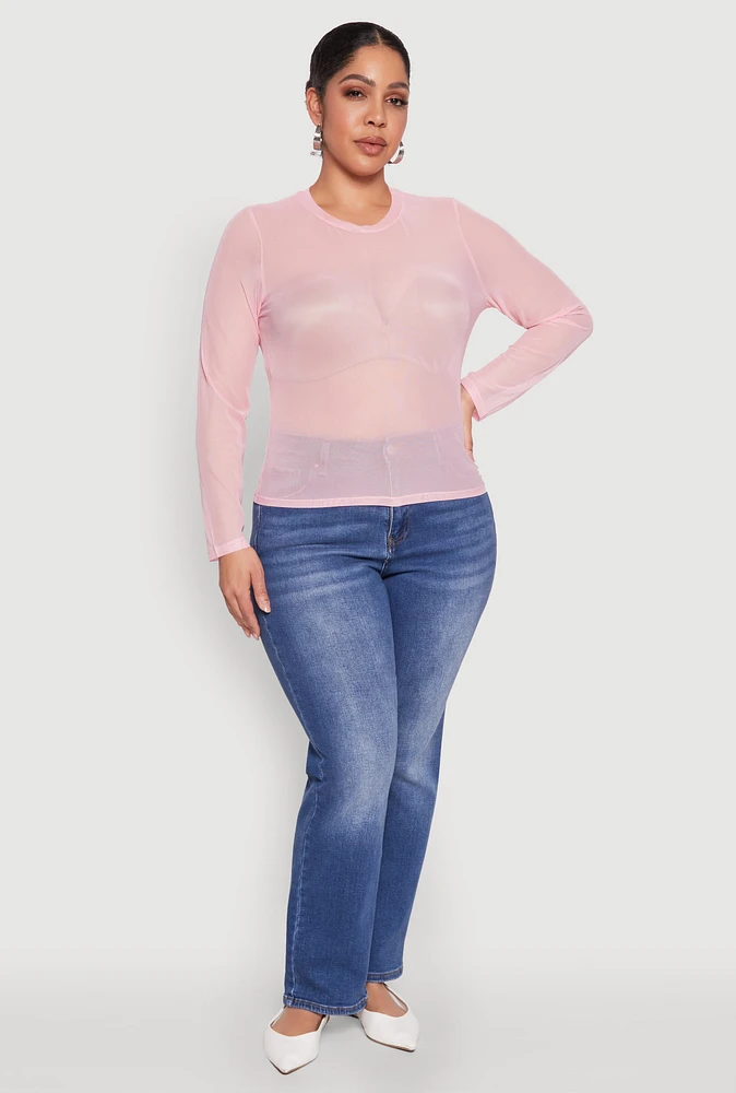 Womens Plus Mesh Long Sleeve Top,
