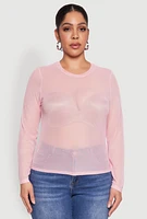 Womens Plus Mesh Long Sleeve Top,