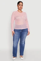 Womens Plus Mesh Long Sleeve Top,