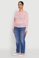 Womens Plus Mesh Long Sleeve Top,