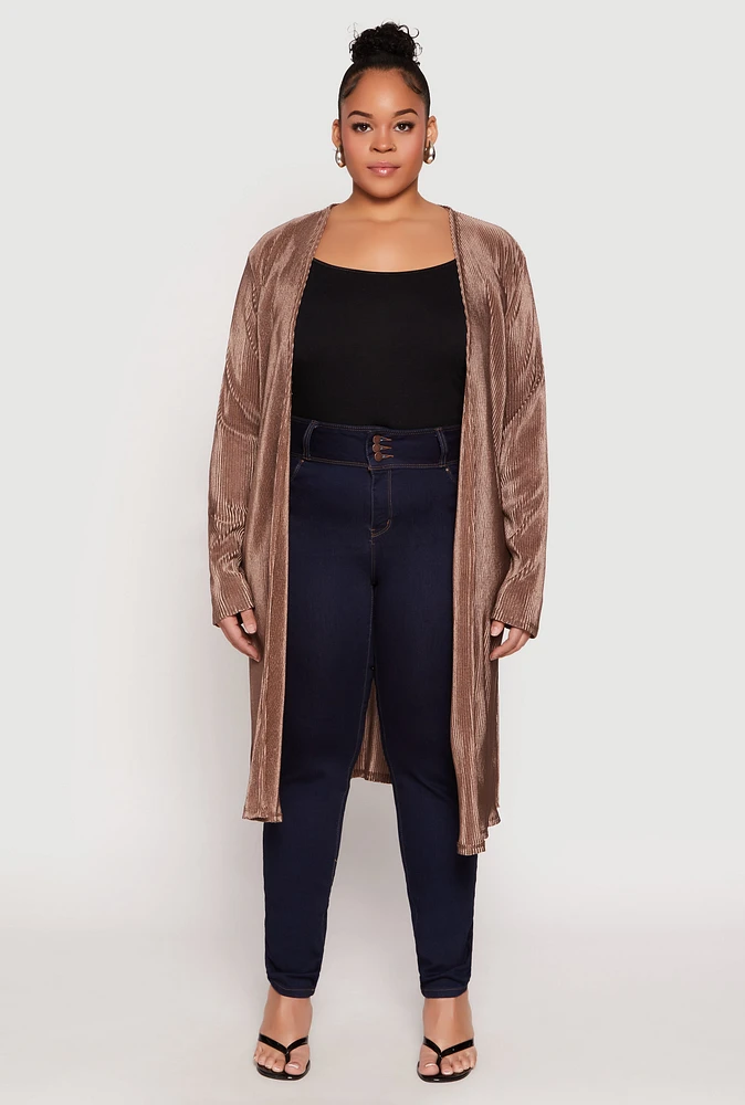 Womens Plus Plisse Duster,