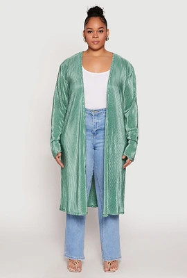 Womens Plus Plisse Duster,