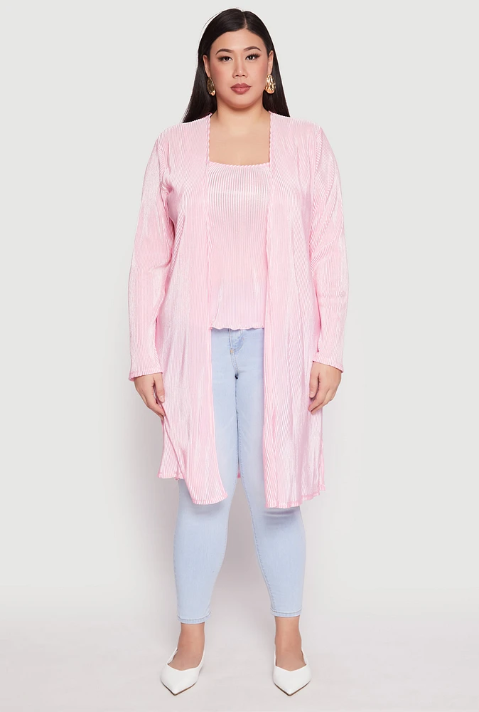 Womens Plus Size Plisse Duster, Pink, Size 2X