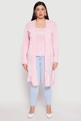 Womens Plus Size Plisse Duster, Pink, Size 2X