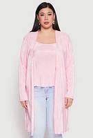 Womens Plus Size Plisse Duster, Pink, Size 2X