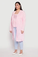 Womens Plus Size Plisse Duster, Pink, Size 2X