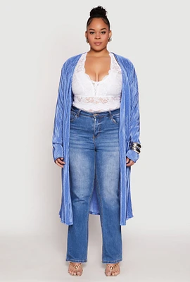Womens Plus Plisse Duster,