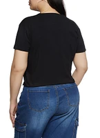Womens Plus Size Living My Best Life Laser Cut Graphic Tee, Black, Size 2X