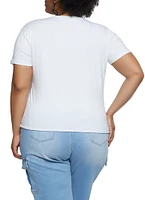 Womens Plus Size Living My Best Life Laser Cut Graphic Tee, White, Size 3X