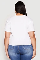 Womens Plus Size Slashed New York Graphic Knot Front Tee, White, Size 3X