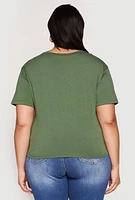 Womens Plus Size Slashed New York Graphic Knot Front Tee, Green, Size 3X