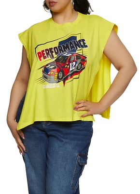 Womens Plus Size Open Side Performance Graphic Tee, Yellow, Size 2X