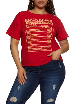 Womens Plus Black Queen Rhinestone Graphic Tee,