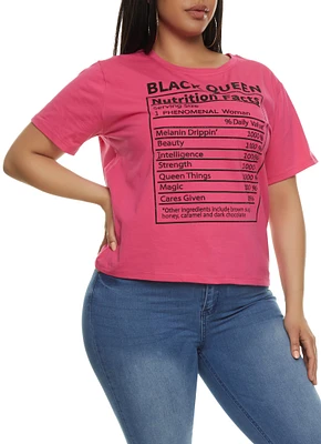 Womens Plus Size Black Queen Rhinestone Graphic Tee, Pink, Size 1X
