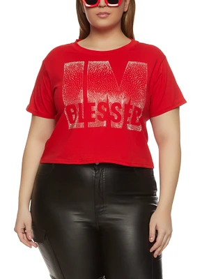 Womens Plus Im Blessed Rhinestone Tee,