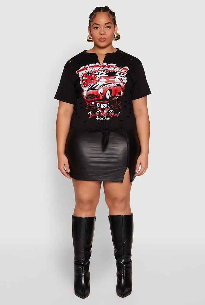 Womens Plus Wild Soul Knot Front Graphic Tee,