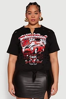Womens Plus Size Wild Soul Knot Front Graphic Tee, Black, Size 1X