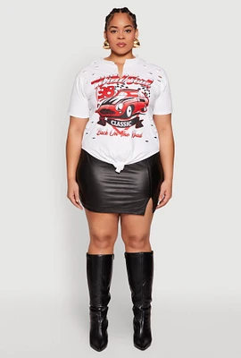 Womens Plus Size Wild Soul Knot Front Graphic Tee, White, Size 1X