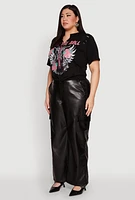 Womens Plus Size Rock And Roll Guitar Rose Graphic Top, Black, Size 1X