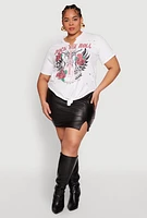 Womens Plus Size Rock And Roll Guitar Rose Graphic Top, White, Size 1X