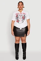 Womens Plus Size Rock And Roll Guitar Rose Graphic Top, White, Size 1X