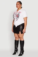 Womens Plus Size Rock And Roll Guitar Rose Graphic Top, White, Size 1X