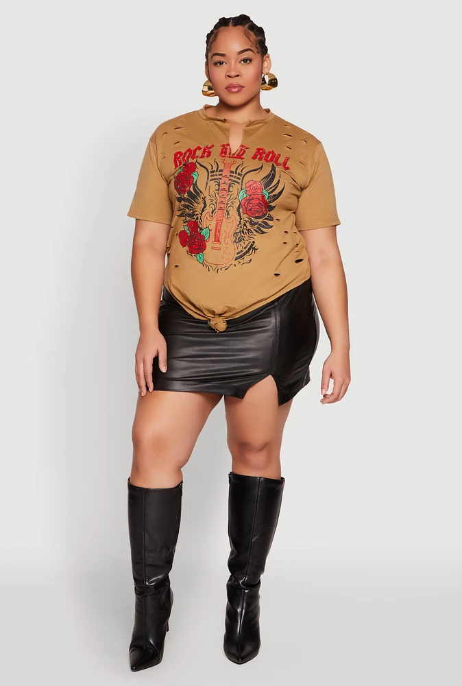 Womens Plus Rock And Roll Guitar Rose Graphic Top,