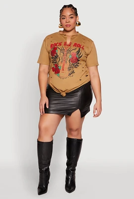Womens Plus Rock And Roll Guitar Rose Graphic Top,