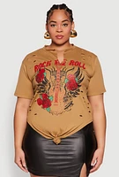 Womens Plus Rock And Roll Guitar Rose Graphic Top,