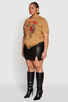 Womens Plus Size Rock And Roll Guitar Rose Graphic Top, Brown, Size 2X