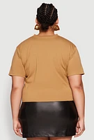 Womens Plus Size Rock And Roll Guitar Rose Graphic Top, Brown, Size 2X