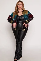 Womens Plus Size Sequin Bomber Jacket, Multi, Size 2X