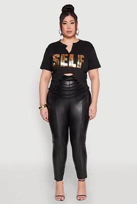 Womens Plus Foil Screen Self Graphic Tee, Black,