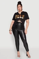 Womens Plus Foil Screen Self Graphic Tee, Black,