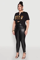 Womens Plus Foil Screen Self Graphic Tee, Black,