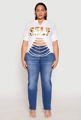 Womens Plus Size Foil Screen Self Graphic Tee, White, Size 2X