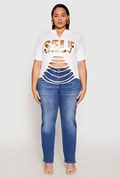 Womens Plus Size Foil Screen Self Graphic Tee, White, Size 2X